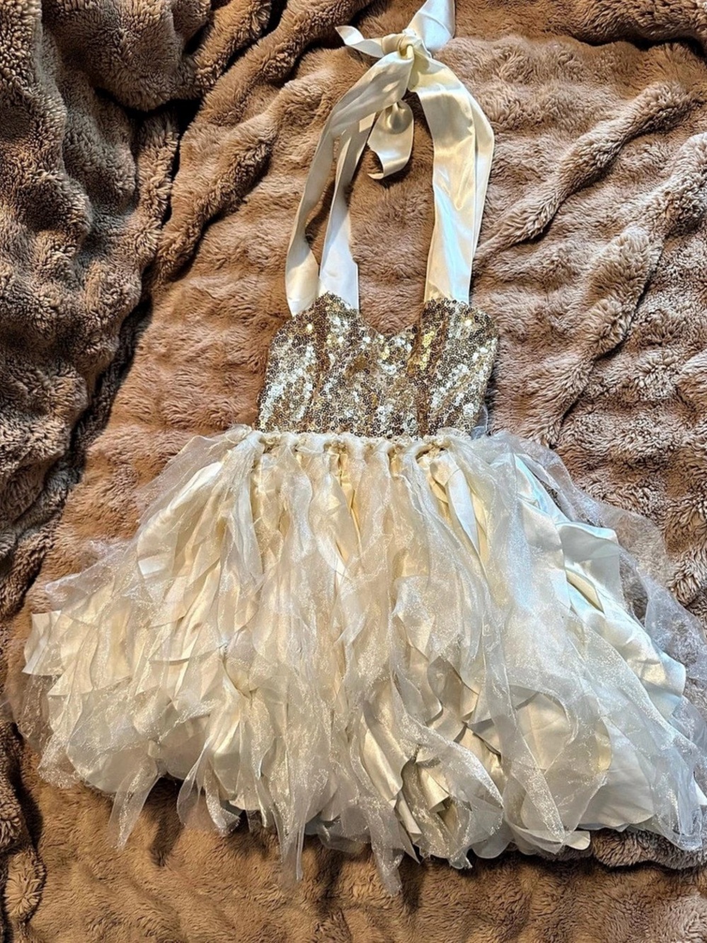 Suppromo Girls Ivory Gold Sequin Tutu Party Dress 4T
